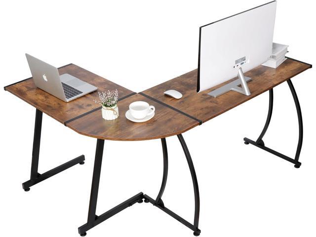 SUPER DEAL L-Shaped Corner Desk Computer Gaming Desk - 58 Inch Modern Home PC Table Office Writing Workstation, Rustic Brown