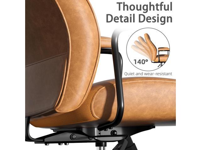 Brown Leather Office Desk Chair with Wheels and Arms, Height Adjustable, Vintage, Mid Century Modern Style