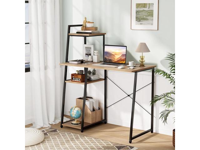 Tangkula Computer Desk with Shelves, Space Saving Home Office Desk with 3-Tier Ladder Shaped Storage Bookshelf, Modern Writing Study Desk with...