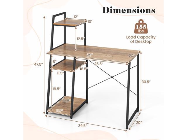Tangkula Computer Desk with Shelves, Space Saving Home Office Desk with 3-Tier Ladder Shaped Storage Bookshelf, Modern Writing Study Desk with...