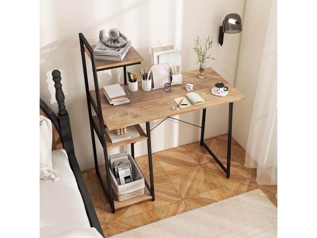Tangkula Computer Desk with Shelves, Space Saving Home Office Desk with 3-Tier Ladder Shaped Storage Bookshelf, Modern Writing Study Desk with...