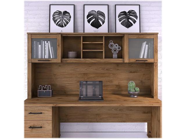 Bush Furniture Somerset Desk Hutch, Attachment with Shelves and Cabinets for Home Office, 72W, Fresh Walnut