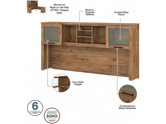 Bush Furniture Somerset Desk Hutch, Attachment with Shelves and Cabinets for Home Office, 72W, Fresh Walnut