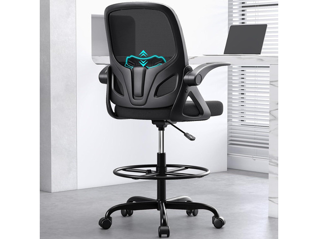 Kensaker Drafting Chair Tall Office Chair, Ergonomic Standing Desk Chair with Adjustable Foot Ring and Flip-up Armrests, Mesh Computer Chair for...