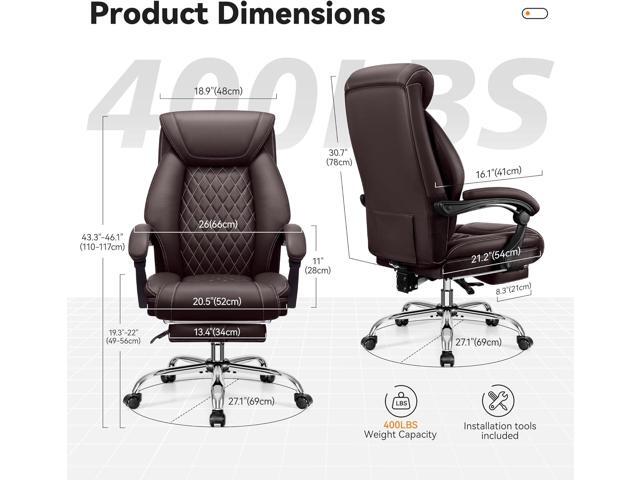 Office Chair, Executive Leather Chair Adjustable High Back, Ergonomic Computer Desk Chair Lumbar Support, Big and Tall Office Chair with Footrest,...