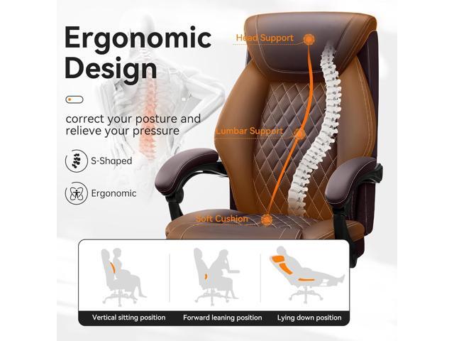 Office Chair, Executive Leather Chair Adjustable High Back, Ergonomic Computer Desk Chair Lumbar Support, Big and Tall Office Chair with Footrest,...