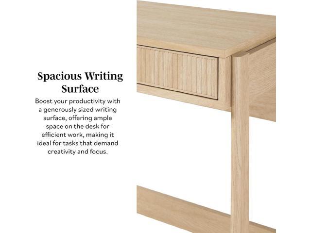 Walker Edison Transitional Office Design, Reeded Drawer Front Detail, Writing Desk with Drawer, Spacious Desktop, Complementary in Living Spaces,...