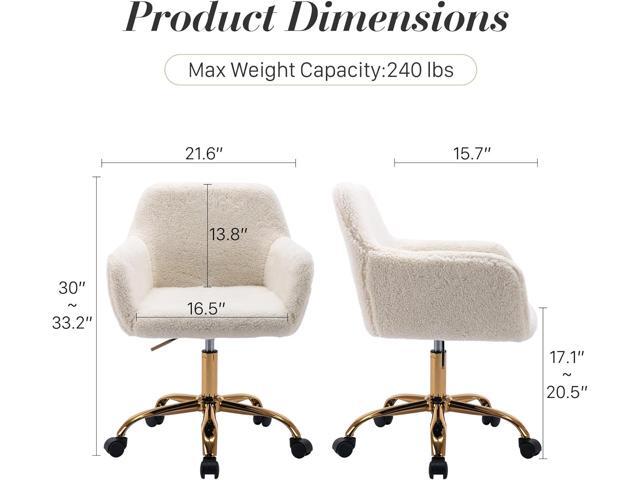 Faux Fur 360°Swivel Desk Chair, Modern Height Adjustable Home Office Armchair with Golden Base for Teens Women Girls, Upholstery Computer Chair for...
