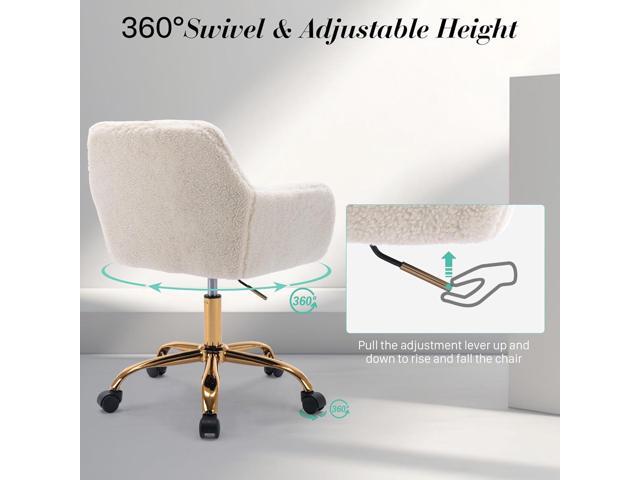 Faux Fur 360°Swivel Desk Chair, Modern Height Adjustable Home Office Armchair with Golden Base for Teens Women Girls, Upholstery Computer Chair for...