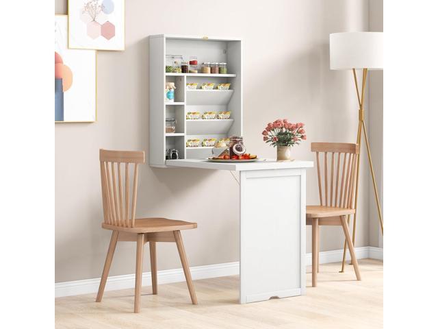 Tangkula Wall Mounted Desk, Fold Out Convertible Floating Desk with Large Storage Area, Multi-Function Hanging Murphy Desk for Home Office, Space...