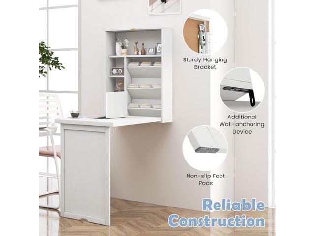 Tangkula Wall Mounted Desk, Fold Out Convertible Floating Desk with Large Storage Area, Multi-Function Hanging Murphy Desk for Home Office, Space...