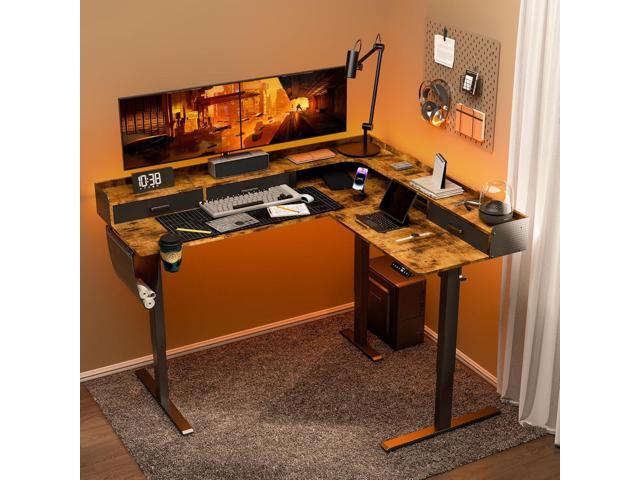 63 Inches Height Adjustable L Shaped Standing Desk with 3 Drawers and Monitor Shelf, Electric Corner Comupter Desk, Sit Stand up Home Office Desk,...