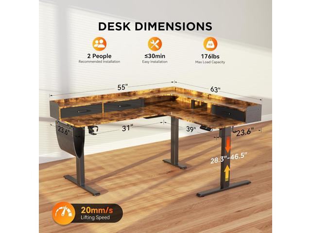 63 Inches Height Adjustable L Shaped Standing Desk with 3 Drawers and Monitor Shelf, Electric Corner Comupter Desk, Sit Stand up Home Office Desk,...