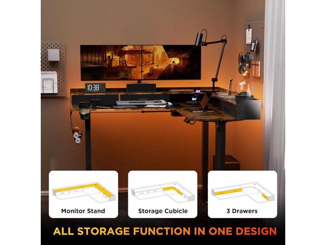 63 Inches Height Adjustable L Shaped Standing Desk with 3 Drawers and Monitor Shelf, Electric Corner Comupter Desk, Sit Stand up Home Office Desk,...