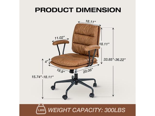 Brown Office Desk Chair, PU Leather Chair with Lumbar Support, Removable Armrests, Comfortable Adjustable Swivel Task Chair for Home, Office, Small...