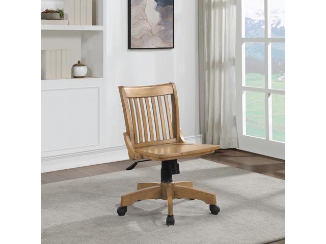 OSP Home Furnishings Deluxe Armless Wood Banker's Desk Chair with Adjustable Height, Locking Tilt, and Heavy Duty Base, Fruitwood