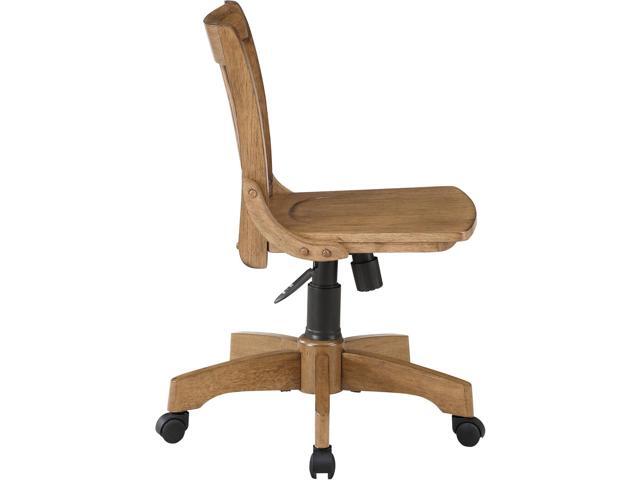 OSP Home Furnishings Deluxe Armless Wood Banker's Desk Chair with Adjustable Height, Locking Tilt, and Heavy Duty Base, Fruitwood
