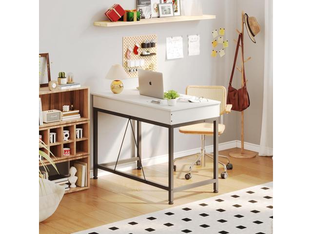 Mexin Small White Desk with 2 Wooden Drawers, 40 Inch Home Office Writing Desk, White Vanity Desk with Storage, Computer Desk for Bedroom Small...