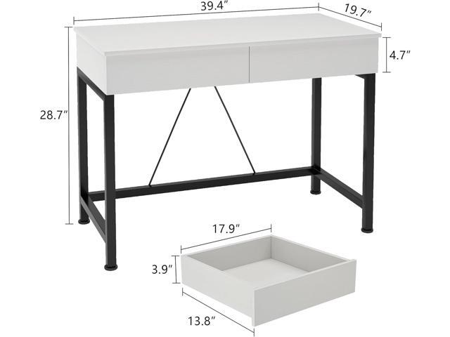 Mexin Small White Desk with 2 Wooden Drawers, 40 Inch Home Office Writing Desk, White Vanity Desk with Storage, Computer Desk for Bedroom Small...
