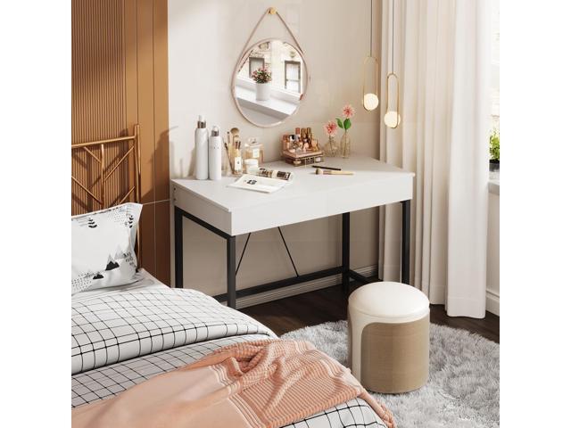 Mexin Small White Desk with 2 Wooden Drawers, 40 Inch Home Office Writing Desk, White Vanity Desk with Storage, Computer Desk for Bedroom Small...