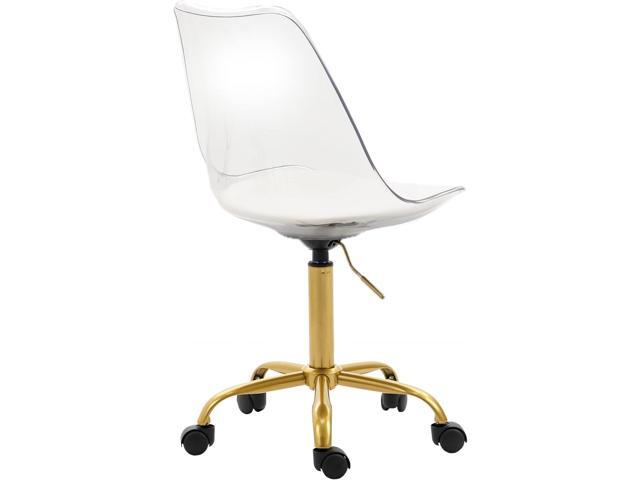 HOMEFUN Clear Desk Chair with Cushion, Armless Acrylic Rolling Chair with Golden Feet Swivel Height Adjustable Ghost Chair Molded Plastic Home...