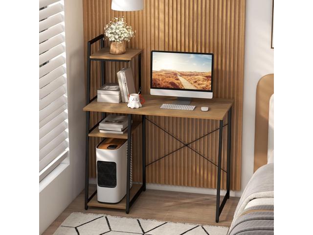 COSTWAY Computer Desk with 4-Tier Storage Shelves, Home Office Desk Writing Table with Sturdy X-Shape Frame, Adjustable Foot Pads, Modern Small...