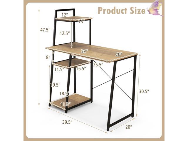 COSTWAY Computer Desk with 4-Tier Storage Shelves, Home Office Desk Writing Table with Sturdy X-Shape Frame, Adjustable Foot Pads, Modern Small...