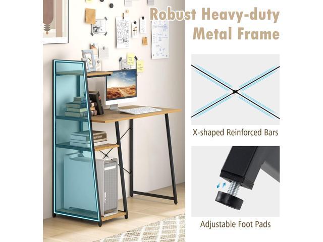 COSTWAY Computer Desk with 4-Tier Storage Shelves, Home Office Desk Writing Table with Sturdy X-Shape Frame, Adjustable Foot Pads, Modern Small...