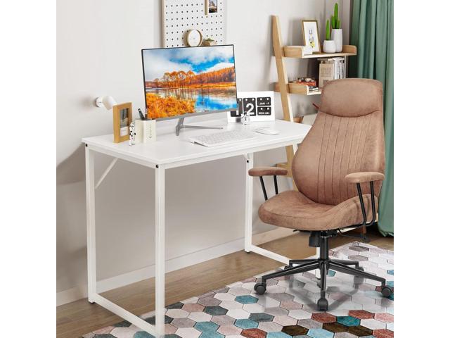 Tangkula White Computer Desk, Small Study Writing Desk with Sturdy Metal Frame, Modern Simple Laptop Desk for Home Office, Easy Assembly