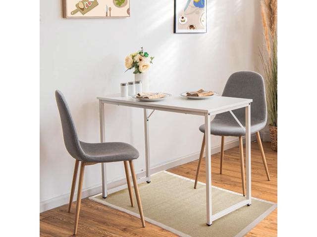 Tangkula White Computer Desk, Small Study Writing Desk with Sturdy Metal Frame, Modern Simple Laptop Desk for Home Office, Easy Assembly