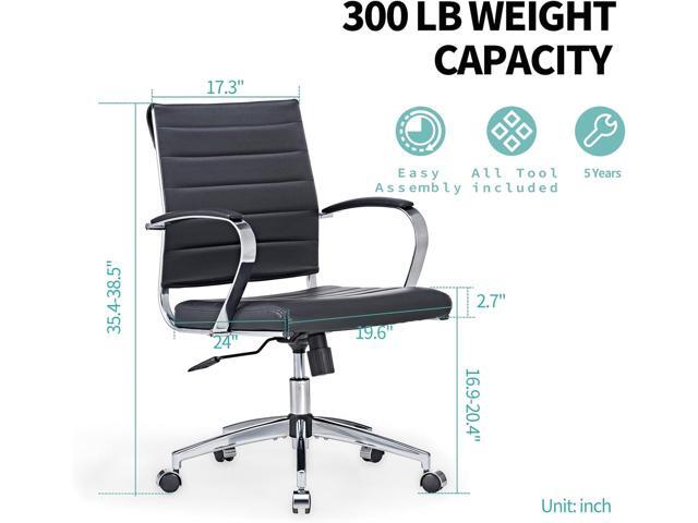 Mid-Century Modern Black Leather Office Chair with armrests, Adjustable Swivel Desk Chair for Home Office, Ergonomic Executive Chair