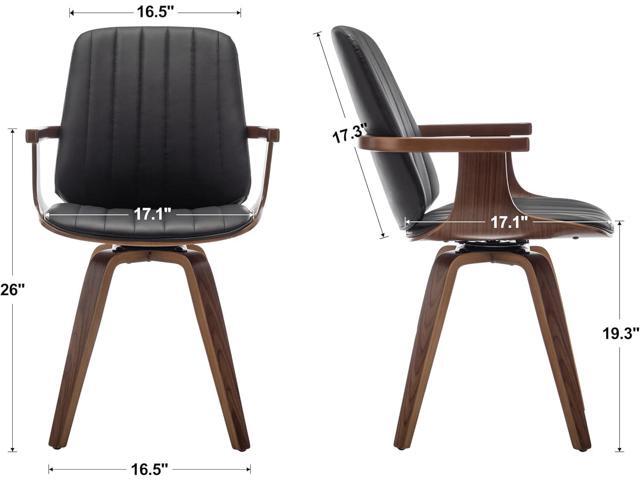 Swivel Dining Chairs, Set of 2 Kitchen Swivel Chairs with Walnut Craftsmanship, Upholstered Faux Leather, Wooden Arms and Legs, Walnut Dining...