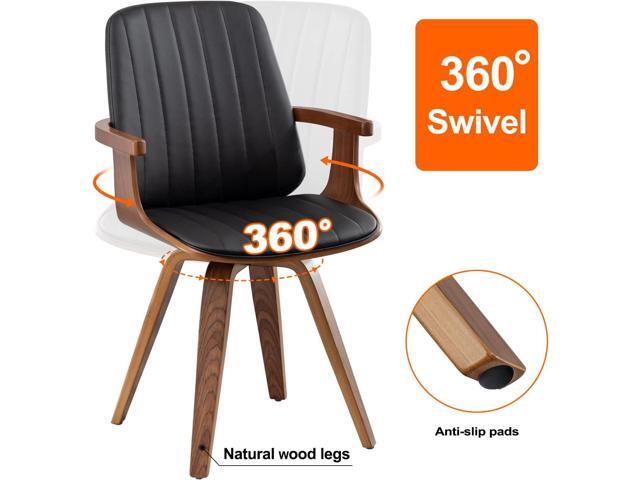 Swivel Dining Chairs, Set of 2 Kitchen Swivel Chairs with Walnut Craftsmanship, Upholstered Faux Leather, Wooden Arms and Legs, Walnut Dining...