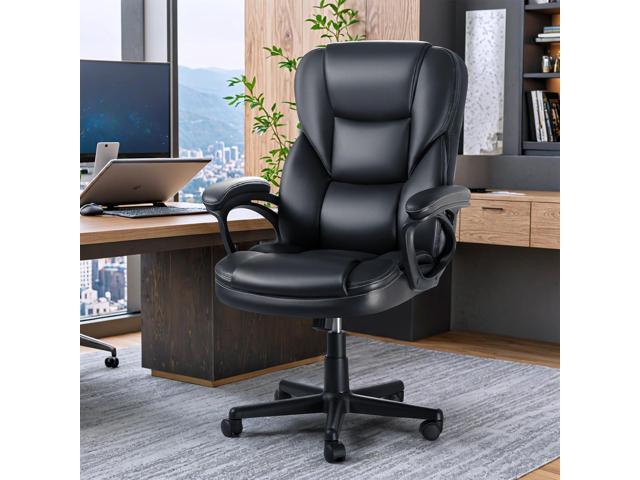 JUMMICO Executive Office Chair High Back Managerial Home Desk Chair, Adjustable Swivel Computer PU Leather Chair with Lumbar Support (Black)