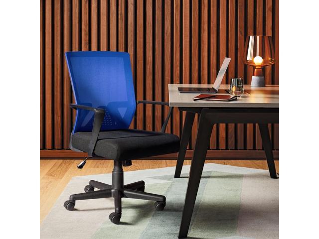 Office Chair Ergonomic Lumbar Support Desk Mesh Computer Chair Mid Back Swivel Chair with Armrest (Blue)