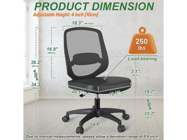 Armless Mesh Small Task Office Chair No Arms with Wheels Height Adjustable Lumber Support for Kids and Adult