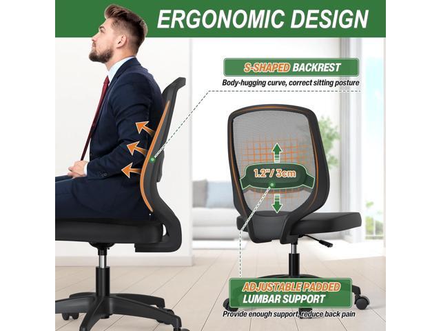 Armless Mesh Small Task Office Chair No Arms with Wheels Height Adjustable Lumber Support for Kids and Adult