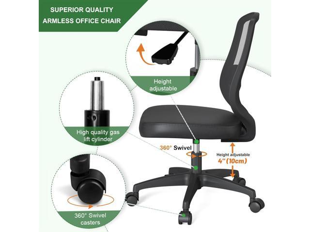 Armless Mesh Small Task Office Chair No Arms with Wheels Height Adjustable Lumber Support for Kids and Adult
