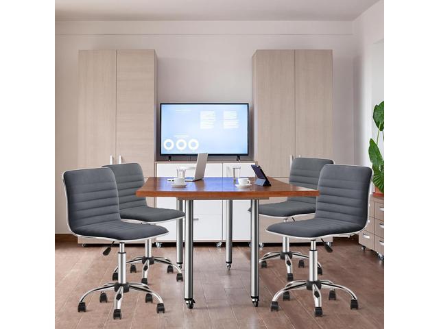Yaheetech Velvet Armless Office Chair, Ergonomic Low Back Desk Chair with Adjustable Height/Wheels, Dark Gray