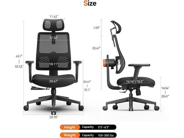 Newtral Ergonomic Home Office Chair, High Back Desk Chair with Unique Adaptive Lumbar Support, Adjustable Headrest, Seat Depth Adjustment, 96°-126°...