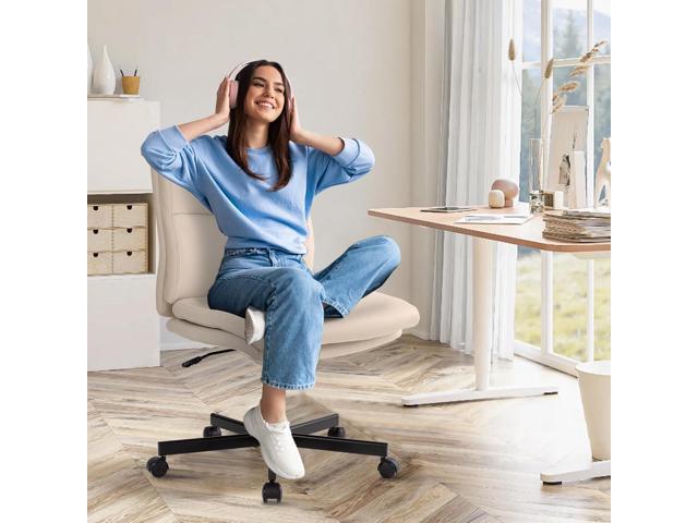 LUCKWIND Armless Office Desk Chair with Wheels, Mid-Back Criss Cross Swivel Task Chair, Height Adjustable Cushioned Vanity Chair, Double Padded PU...