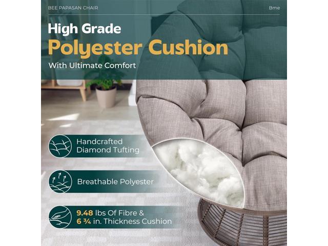 Bme 40' Ergonomic Wicker Papasan Chair with Soft Thick Density Fabric Cushion, Bee-Designed Base, High Capacity Steel Frame, 360 Degree Swivel for...