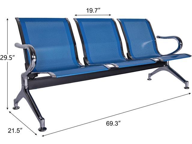 Kinsuite Set of 2 Waiting Room Chairs with Arms - 3-Seat Airport Reception Bench, Lobby Bench Seating for Business Hospital Market, Blue