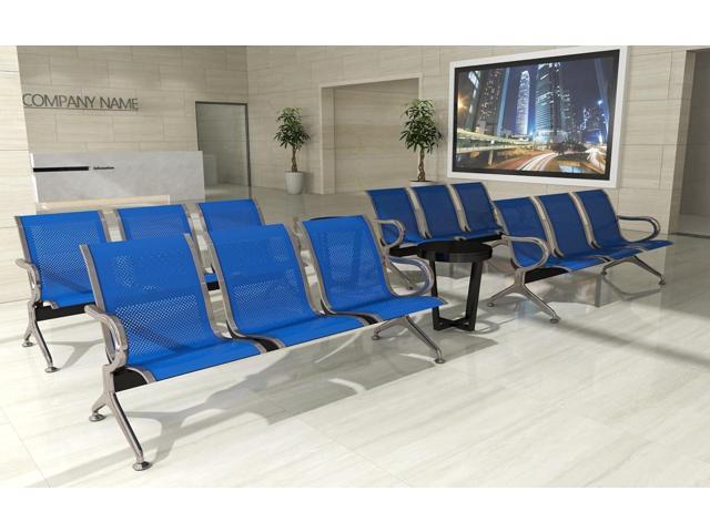 Kinsuite Set of 2 Waiting Room Chairs with Arms - 3-Seat Airport Reception Bench, Lobby Bench Seating for Business Hospital Market, Blue