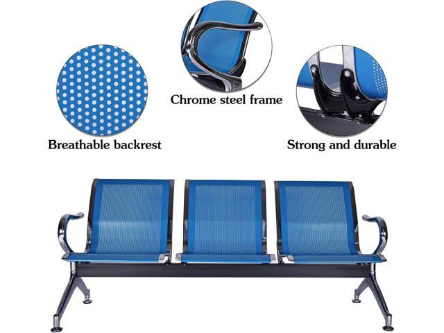 Kinsuite Set of 2 Waiting Room Chairs with Arms - 3-Seat Airport Reception Bench, Lobby Bench Seating for Business Hospital Market, Blue
