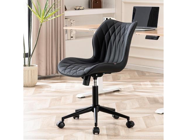 YOUNUOKE Armless Desk Chair Comfy Office Chair with Wheels Home Ergonomic Task Chair Adjustable Computer Chairs Modern Faux Leather Swivel Chair...