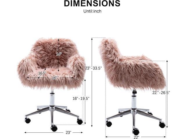 Office Desk Chair Fluffy Swivel Desk Chair Height Adjustable with Armrest Soft Cushion Silver Base for Bedroom Home Office Computer Pink