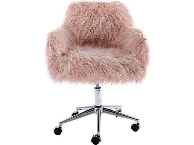 HomVent Faux Fur Accent Chair, Cute Modern Shaggy Faux Fur Swivel Chair Makeup Stool, Height Adjustable Home Office Desk Chair Plush Vanity Stool...