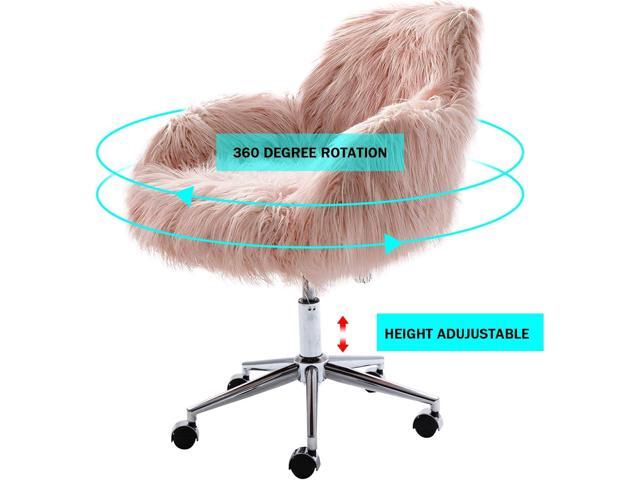 HomVent Faux Fur Accent Chair, Cute Modern Shaggy Faux Fur Swivel Chair Makeup Stool, Height Adjustable Home Office Desk Chair Plush Vanity Stool...
