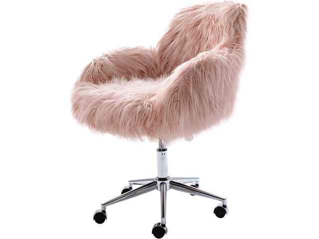 HomVent Faux Fur Accent Chair, Cute Modern Shaggy Faux Fur Swivel Chair Makeup Stool, Height Adjustable Home Office Desk Chair Plush Vanity Stool...